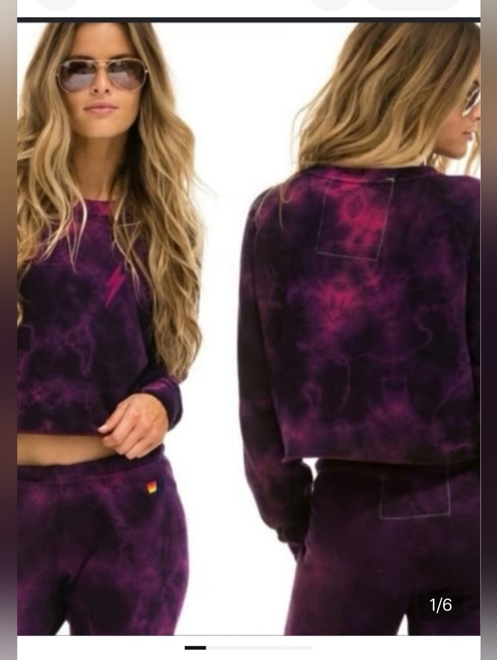 Aviator Nation | Bolt classic cropped crewneck | pink/purple tie-dye